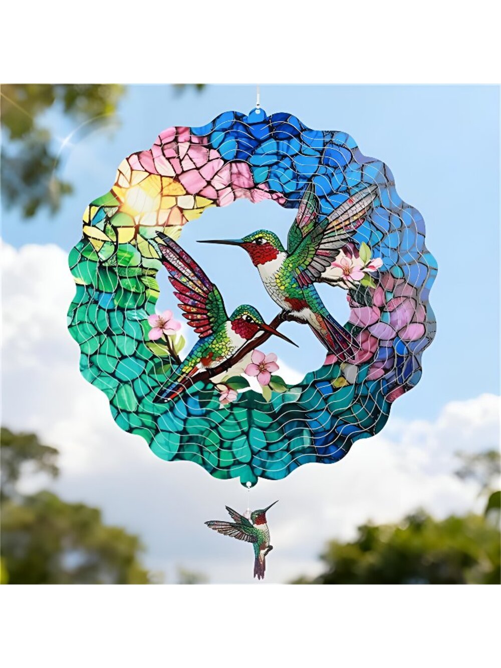 Hummingbird Wind Spinner for Garden,Laser-Cut 12 Inch Stainless Steel Outdoor